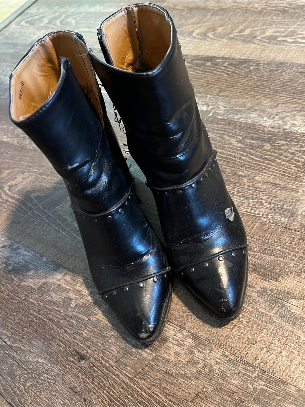 Black Leather Pointed-Toe Studded Ankle Boots